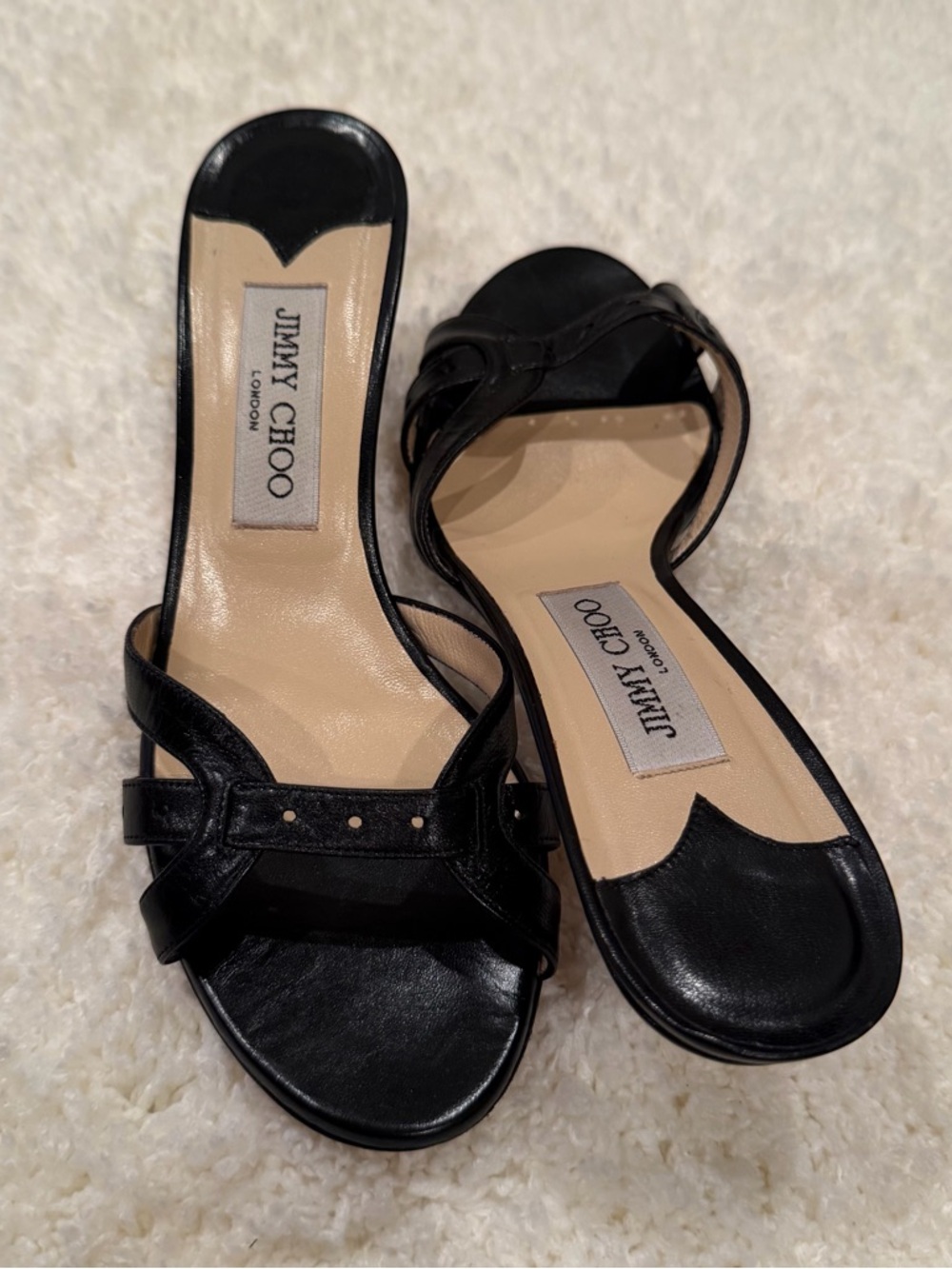 Vintage Jimmy Choo Black Patent Leather Kitten-Heel Mules - Picture 6 of 11